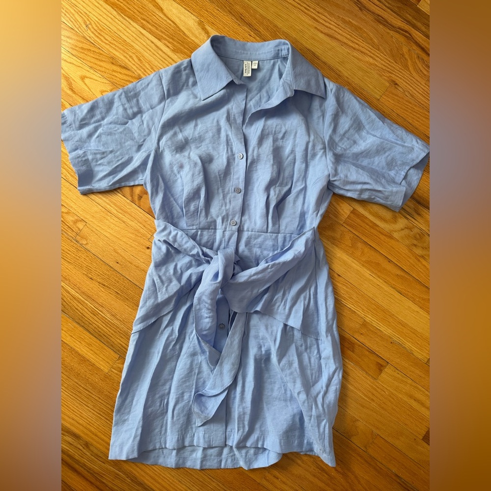 & Other Stores Light Blue Mini Dress with Tie Front